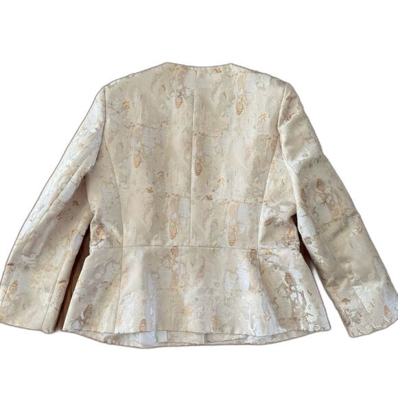 NWOT Helene London Women's SMALL Peplum Gold Metallic Shimmer Blazer Full Zip - Picture 2 of 11